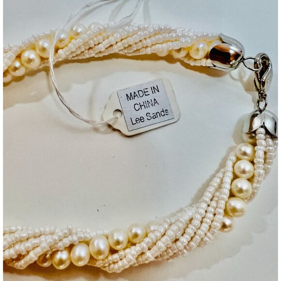 VTG Lee Sands Twisted 24" Necklace Lustrous White Freshwater Pearls & Seed Beads - Picture 2 of 8